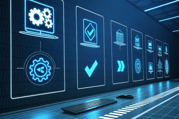 blue-holographic-software-icons-installing-onto-a- blue-holographic-software-icons-installing-onto-a-